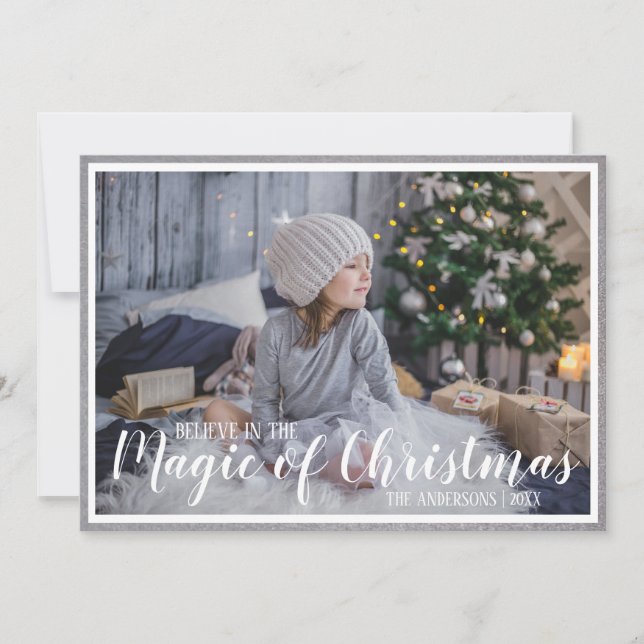 Tarjeta Festiva Belige Magic Navidades Silver/Blue Holiday Photo (Anverso)