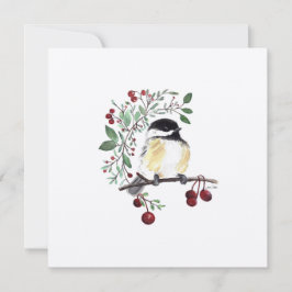Tarjeta Festiva Bella Artes de acuarela de Holiday Chickadee Songb