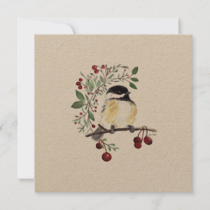 Tarjeta Festiva Bella Artes de acuarela de Holiday Chickadee Songb