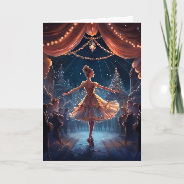 Tarjeta Festiva Bella Bailarina de Invierno del Cascanueces Navida (Anverso)