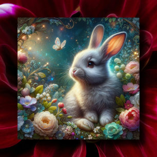 Tarjeta Festiva Bella fantasía arte Whimsical Rabbit Easter