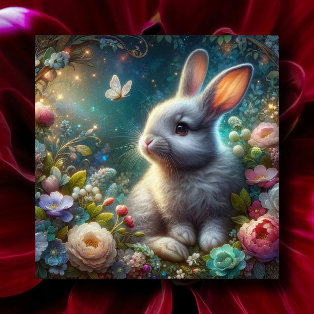 Tarjeta Festiva Bella fantasía arte Whimsical Rabbit Easter (Subido por el creador)