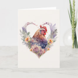 Tarjeta Festiva Bella gallina con flores para El día de San Valent