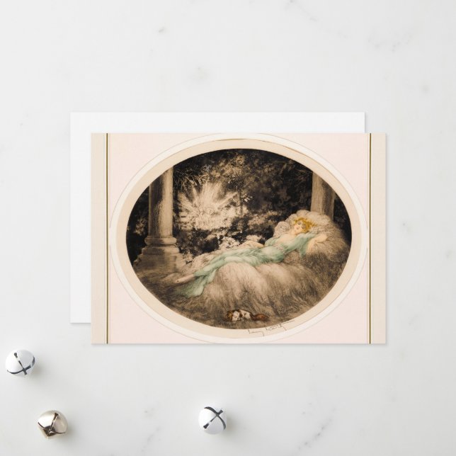 Tarjeta Festiva Belleza durmiente de Louis Icart (Anverso/Reverso In Situ)