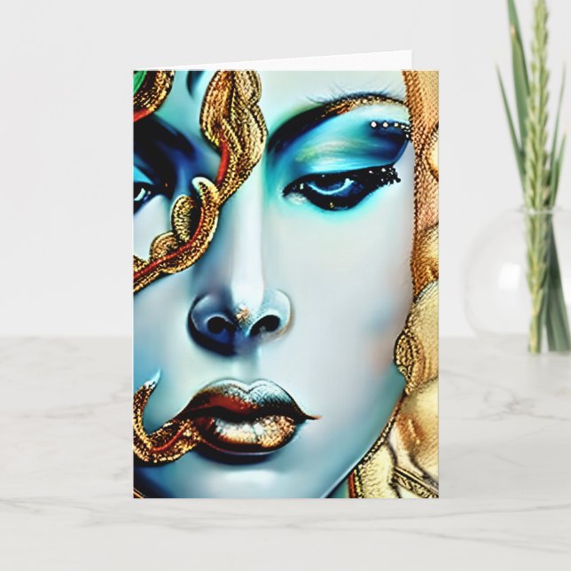 Tarjeta Festiva Belleza mística Diosa Dorada Arte Ai (Anverso)