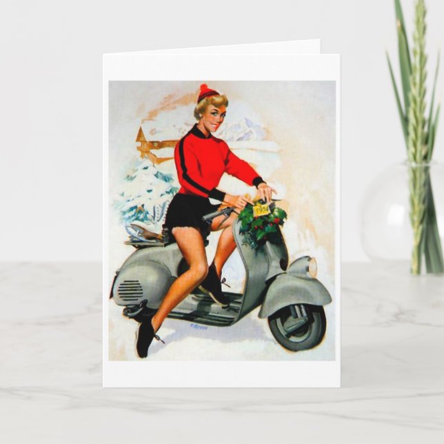 Tarjeta Festiva Belleza Scooter de mediados del siglo (Anverso)