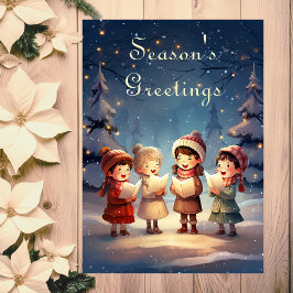 Tarjeta Festiva Bellos Caroleros Navideños Vintage Noche de Invier