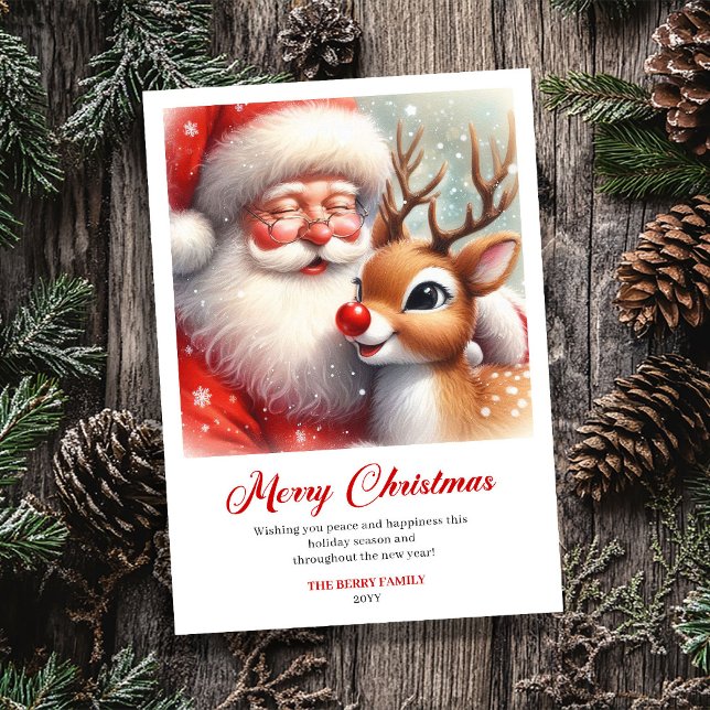 Tarjeta Festiva Beloved Santa And Rudolph Classic Christmas Card (Beloved Santa And Rudolph Classic Christmas Greeting)