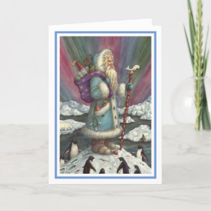 Tarjeta Festiva BELSNICKLE AZUL, LUCES DEL NORTE Y PENGUINS Verse