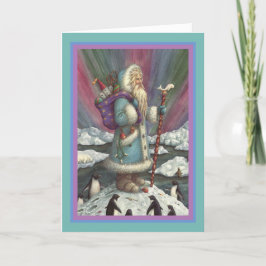 Tarjeta Festiva BELSNICKLE AZUL, LUCES DEL NORTE Y PENGUINS Verse