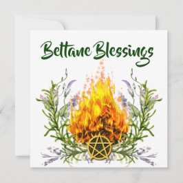 Tarjeta Festiva Beltane bendice el incendio floral de Wiccan