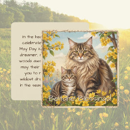 Tarjeta Festiva Beltane Blessings May Day Kitten Folklore Flat