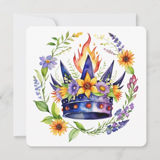 Tarjeta Festiva Beltane Fire Crown Summer Floral Sabbat (Anverso)