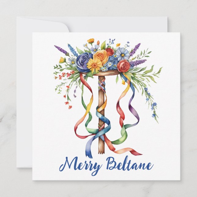 Tarjeta Festiva Beltane Maypole Floral Summer Begins Sabbat (Anverso)