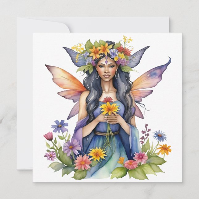 Tarjeta Festiva Beltane Summer Fairy Floral Wicca Sabbat  (Anverso)