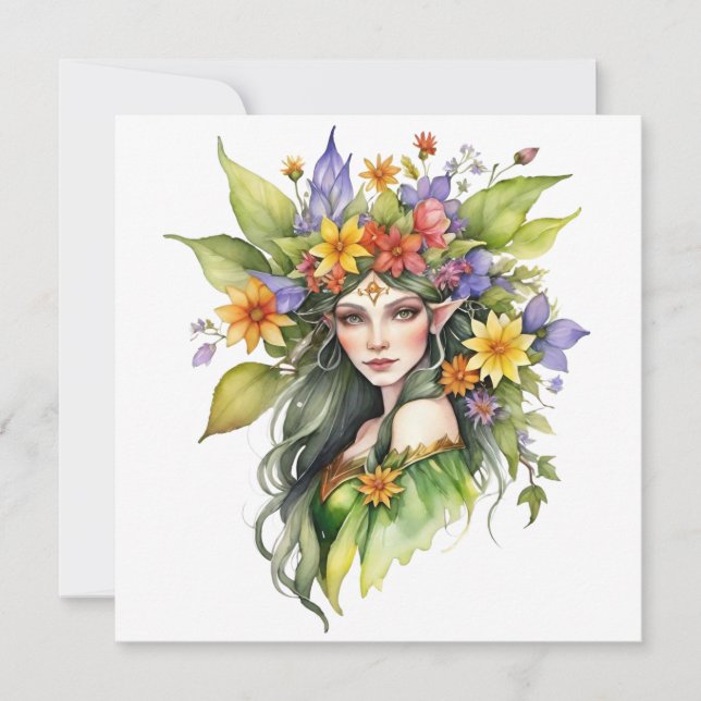 Tarjeta Festiva Beltane Summer Fairy Floral Wicca Sabbat  (Anverso)