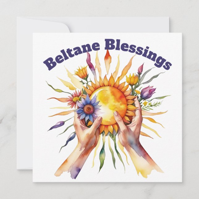 Tarjeta Festiva Beltane Summer Floral Sun Sabbat Blessings (Anverso)