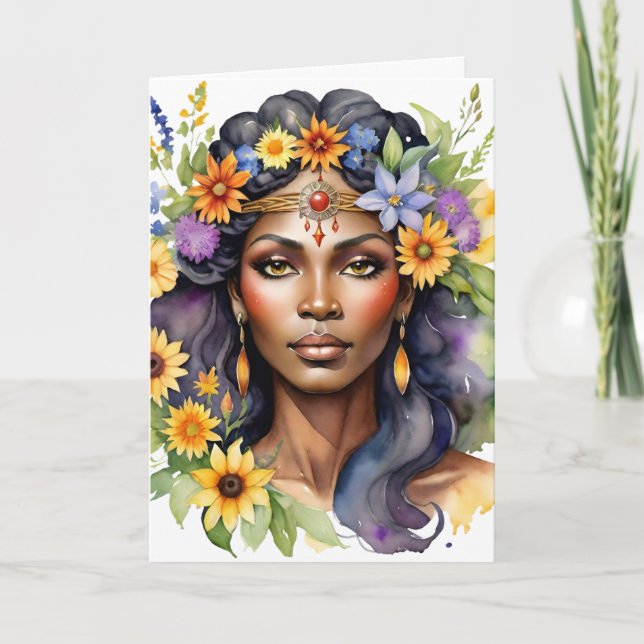 Tarjeta Festiva Beltane Summer Goddess Floral Wicca Sabbat  (Anverso)