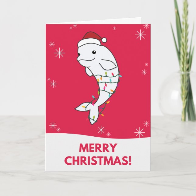 Tarjeta Festiva Beluga Whale Merry Christmas Winter Animals Whales (Anverso)