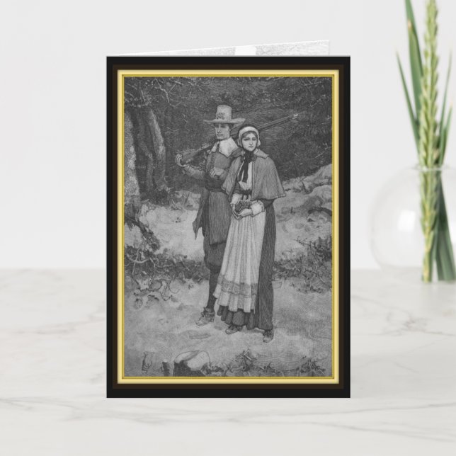 Tarjeta Festiva Bendición de Acción de Gracias - Pareja de Peregri (Anverso)