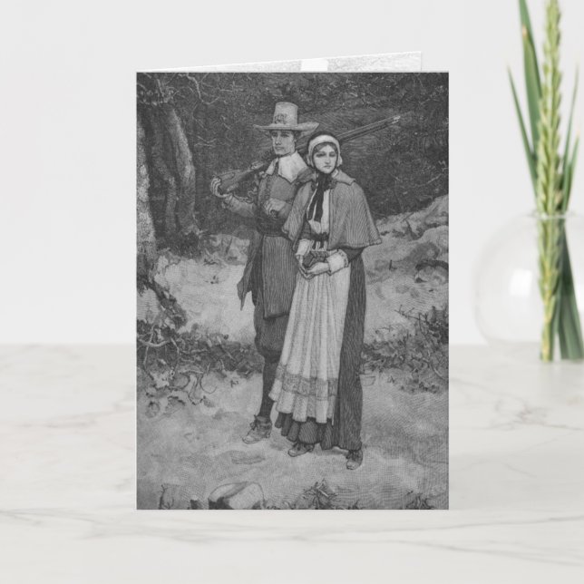 Tarjeta Festiva Bendición de Acción de Gracias - Pareja de Peregri (Anverso)