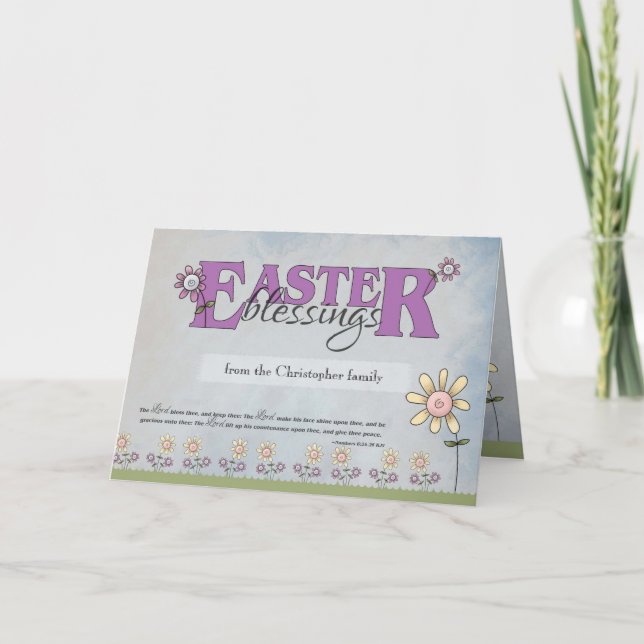 Tarjeta Festiva Bendición de Pascua flores con escritura (Anverso)
