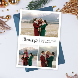 Tarjeta Festiva Bendición: Elegante guión de foto de Navidades fam