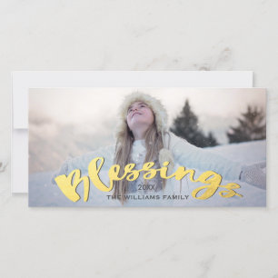 Tarjeta Festiva Bendición: Faux Gold Script Navidades de vacacione