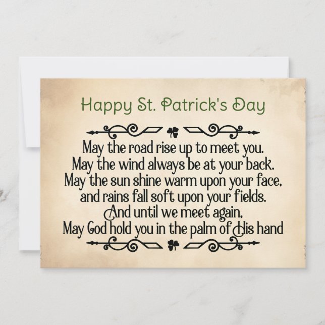 Tarjeta Festiva Bendición irlandesa por el Día de San Patricio (Anverso)
