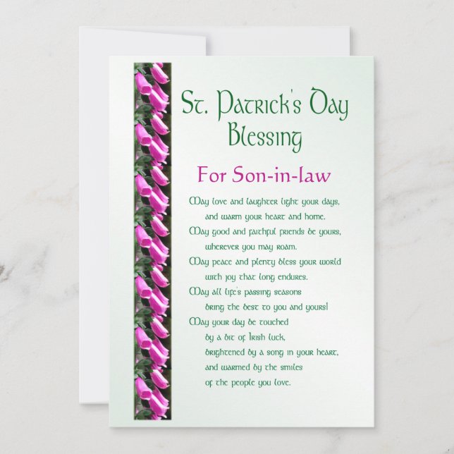 Tarjeta Festiva Bendición irlandesa por el yerno H (Anverso)