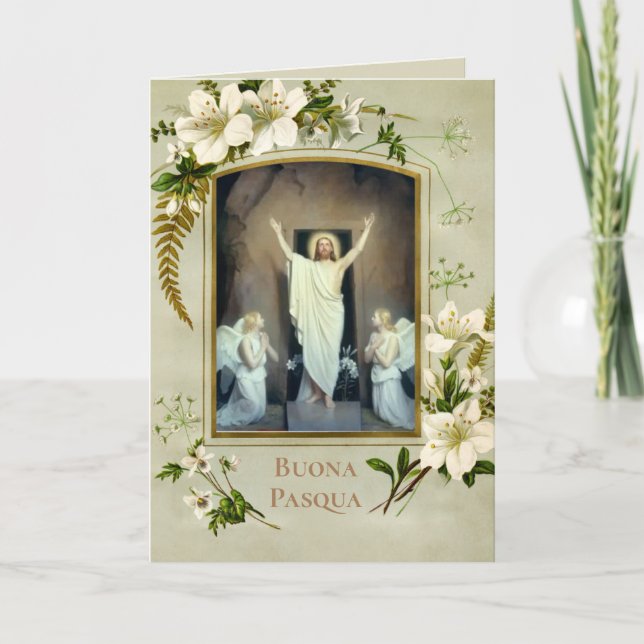 Tarjeta Festiva Bendición italiana de Pascua Buona Pasqua (Anverso)