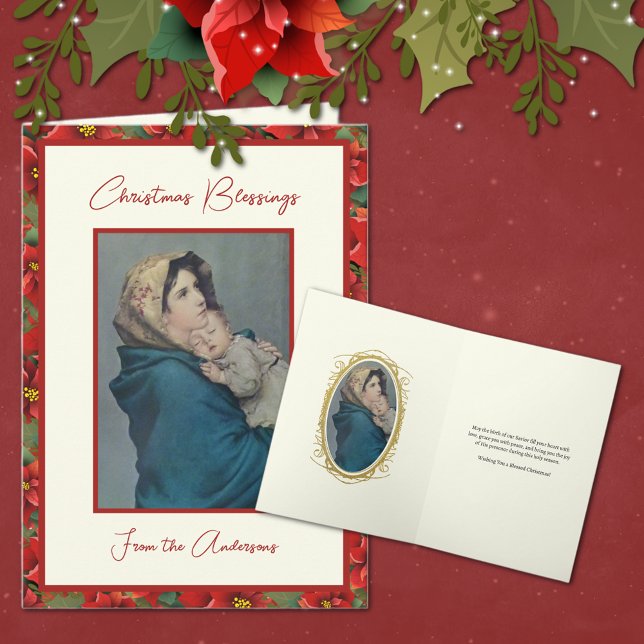 Tarjeta Festiva Bendición religiosa Madre Bebé Jesús Festividad Fl (Subido por el creador)