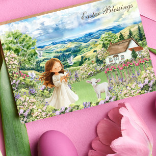 Tarjeta Festiva Bendiciones cristianas de Pascua Cordero