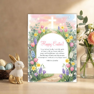Tarjeta Festiva Bendiciones cristianas de Pascua Cruz Flores de pr