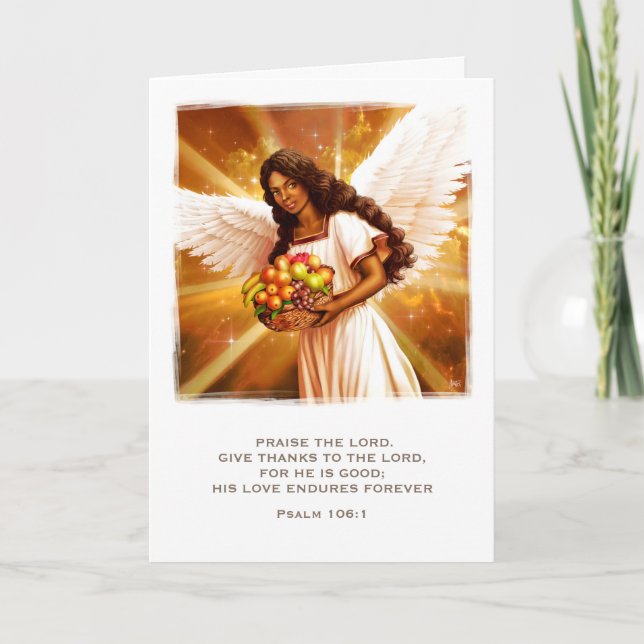 Tarjeta Festiva Bendiciones de Acción de Gracias. Angel Pintando R (Anverso)