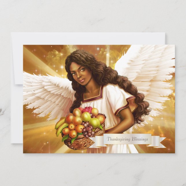 Tarjeta Festiva Bendiciones de Acción de Gracias. Pintura de ángel (Anverso)