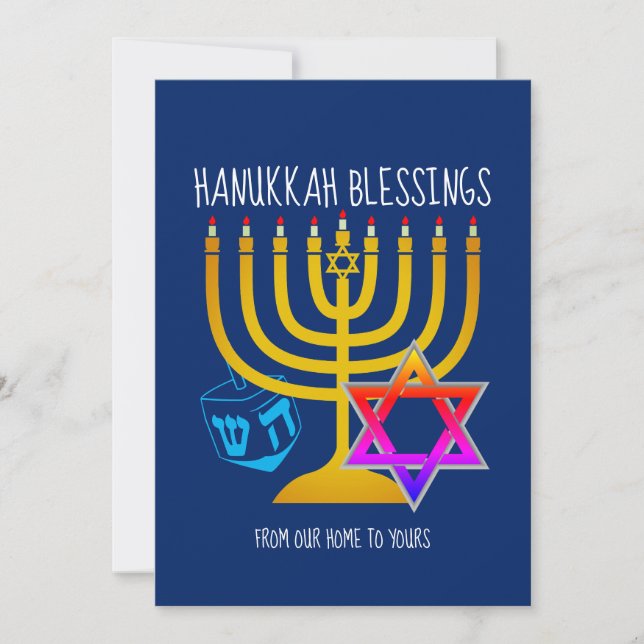 Tarjeta Festiva BENDICIONES DE HANUKKAH| De Nuestro Hogar A Los Tu (Anverso)