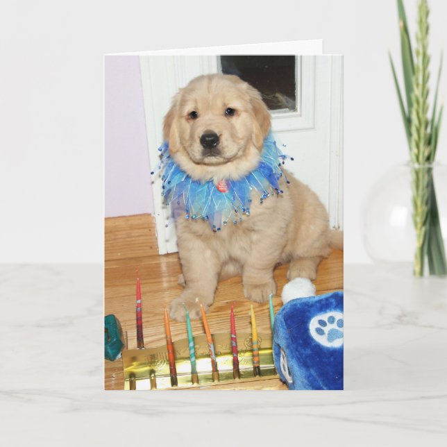 Tarjeta Festiva Bendiciones de Hanukkah Puppy (Anverso)