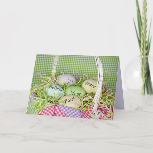 Tarjeta Festiva Bendiciones De Huevo De Pascua En La Cesta (Anverso)