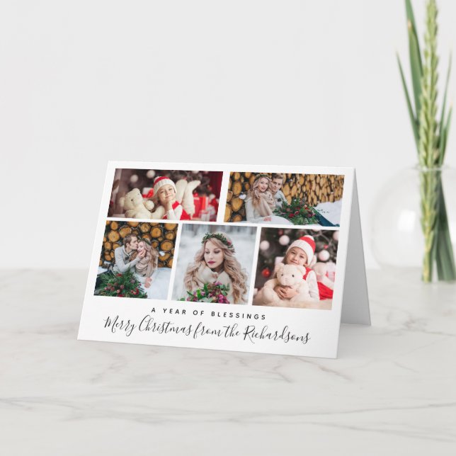 Tarjeta Festiva Bendiciones de navidades | Cuadrícula multifotográ (Anverso)