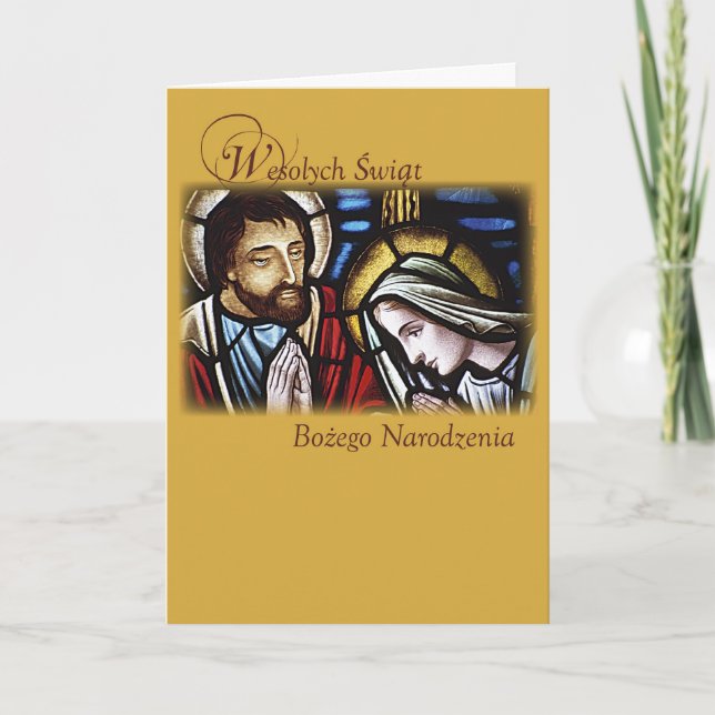 Tarjeta Festiva Bendiciones de Navidades polacos, familia sagrada, (Anverso)