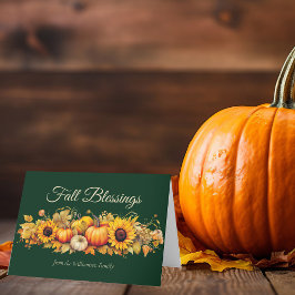 Tarjeta Festiva Bendiciones de otoño verdes de las calabazas de Ac