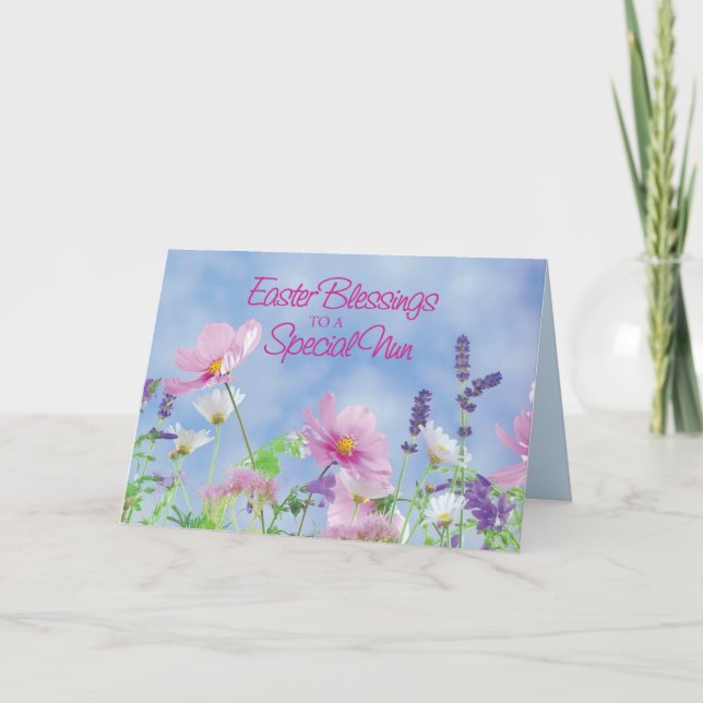 Tarjeta Festiva Bendiciones De Pascua A La Nun, Flores Silvestres (Anverso)