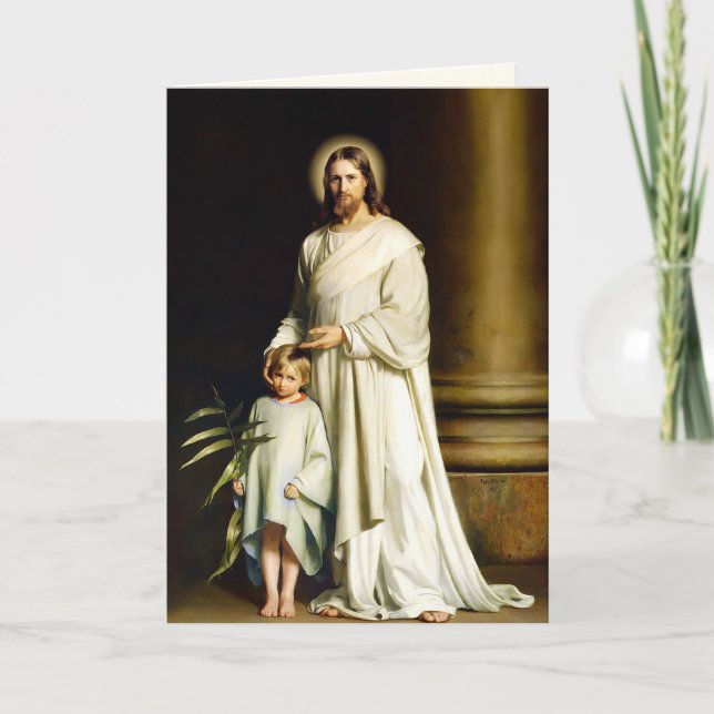Tarjeta Festiva Bendiciones de Pascua. Bella Artes de Cristo e Niñ (Anverso)