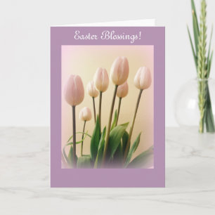 Tarjeta Festiva Bendiciones de Pascua con los tulipanes de la