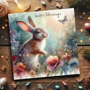Tarjeta Festiva Bendiciones de Pascua Conejo Feliz Flores Cristian