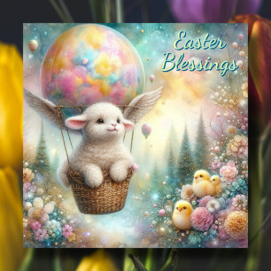 Tarjeta Festiva Bendiciones de Pascua Corderito Cute Globos Aerost