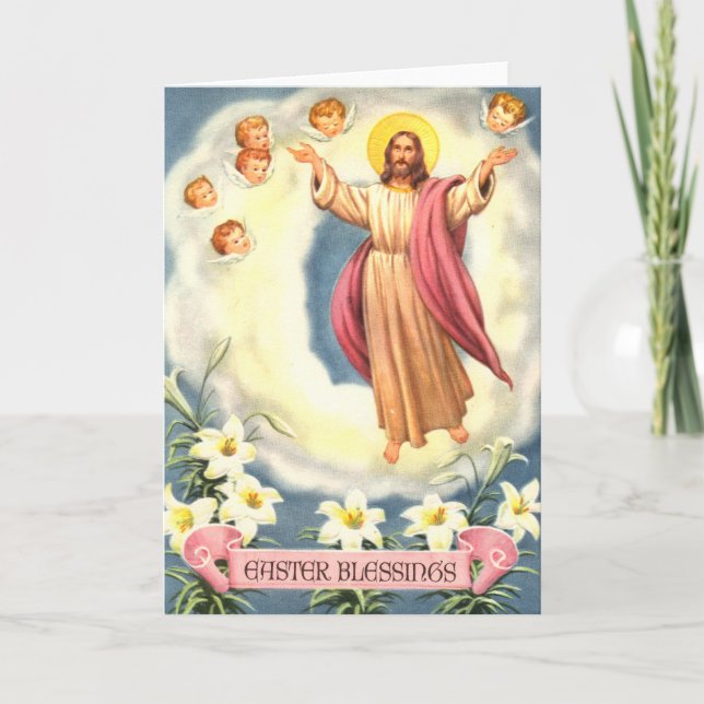 Tarjeta Festiva Bendiciones de Pascua de Jesús (Anverso)