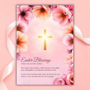 Tarjeta Festiva Bendiciones de Pascua de la Cruz Católica Rosa Flo
