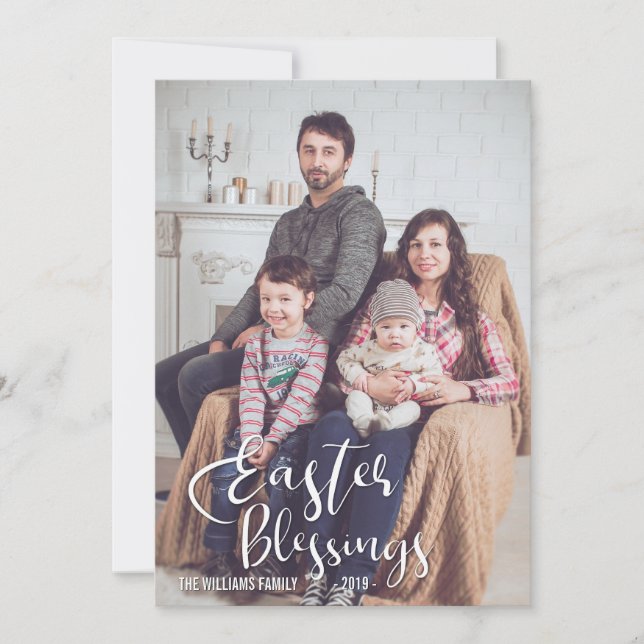 Tarjeta Festiva Bendiciones de Pascua | Elegante foto familiar de  (Anverso)